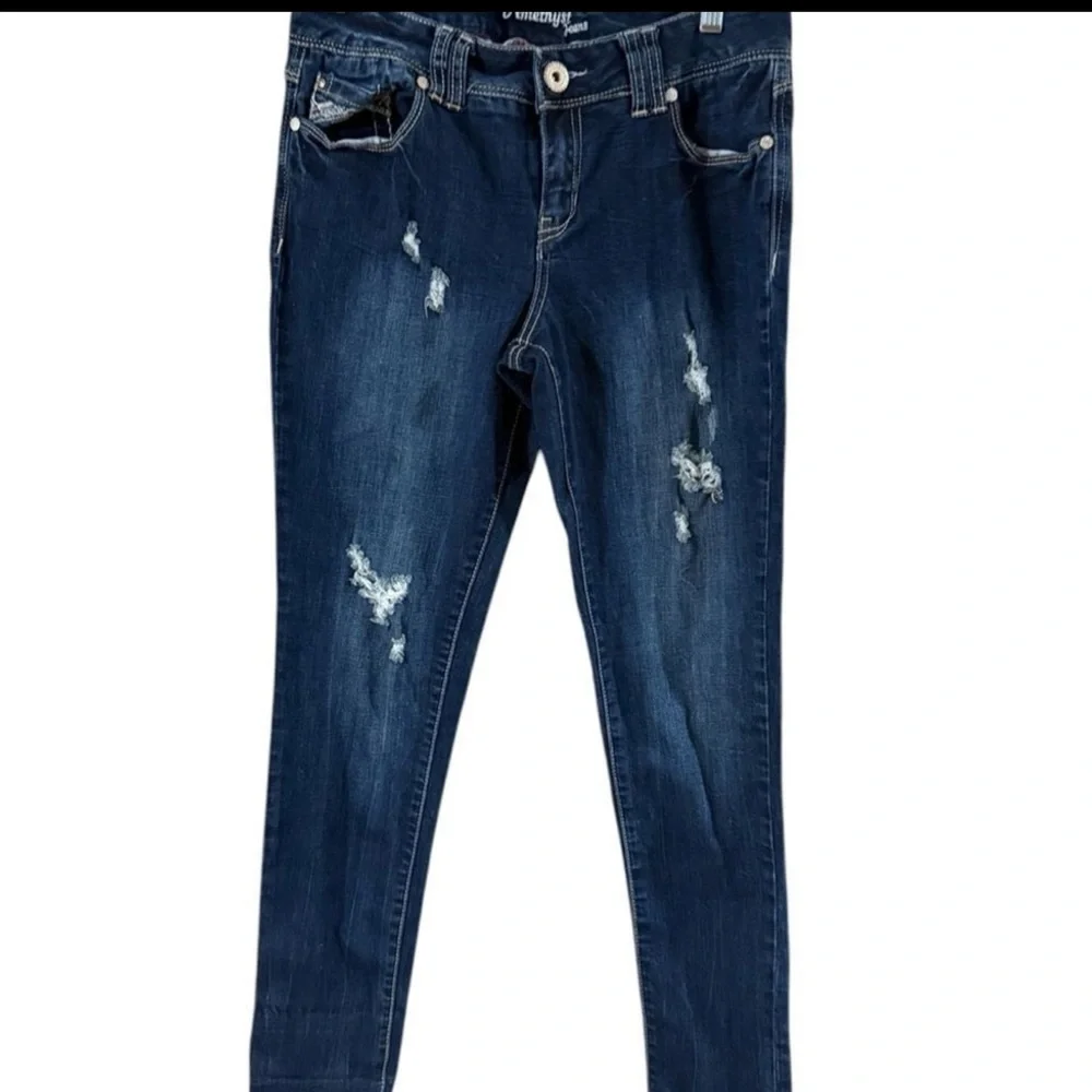 Amethyst Jeans Blue Denim with Plaid Accent